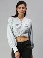 Women's Grey Solid Crop Top-AE-10310-Grey