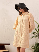 Women Beige Schiffli Shirt Dress