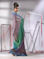 Ecru Cotton Saree With Stripes Border-MA55CT06520042