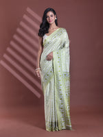 Lime Green Silk Soft Saree With Floral Print-MA60BSL01400069