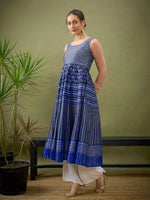 Women Indigo Floral Geo Print Anarkali Maxi