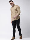 Hangup Men Slim Solid Shirts-KhakhiDoublePkt