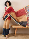 Ahika Women Multi Linen Kalamkari Printed Saree-VFSAR1009