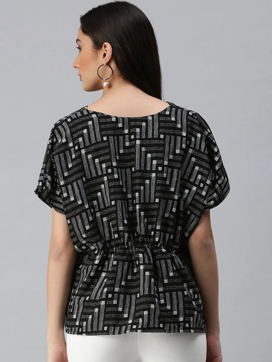 Women's Printed Black Top-AE-10277-Blackwhite