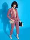 Women Onion Pink Shawl Collar Blazer With Balloon Fit Pants