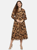 Animal Print Smocked Waist Midaxi Dress-17360