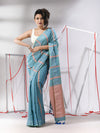 Sky Blue Cotton Saree With Stripes Design-MA55CT06530012