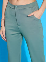 Women Green Half Sleeves Top With Tapered Pants