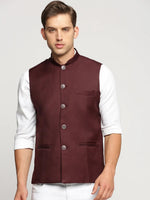 Men Maroon Mandarin Collar Solid Nehru Jacket-AD-J-450-Maroon