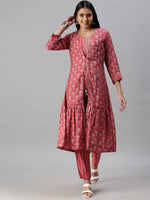 Women's Pink Printed Kurta Sets-BC1269-Pink