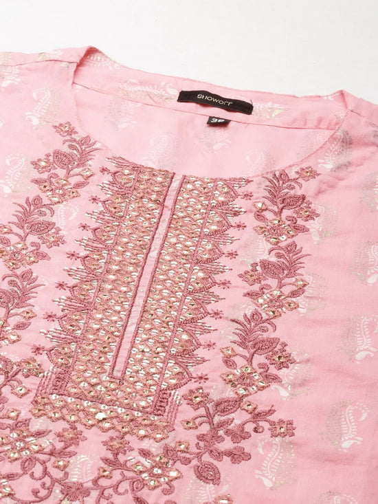 Women Pink Paisley Kurta Set-GW-3282-Pink