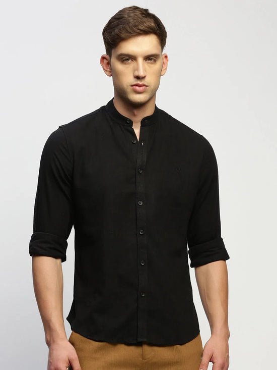 Men Black Solid Shirt-DINAH-1680-Black