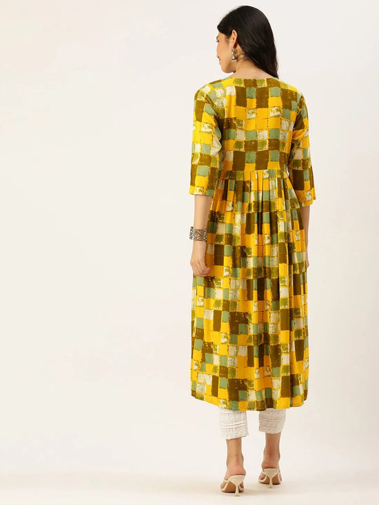 Women's Yellow Printed A-Line Kurtas-ON-535-Yellow