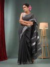 Charcoal Cotton Blend Handwoven Saree With Zari Border-MA50BCT40500134