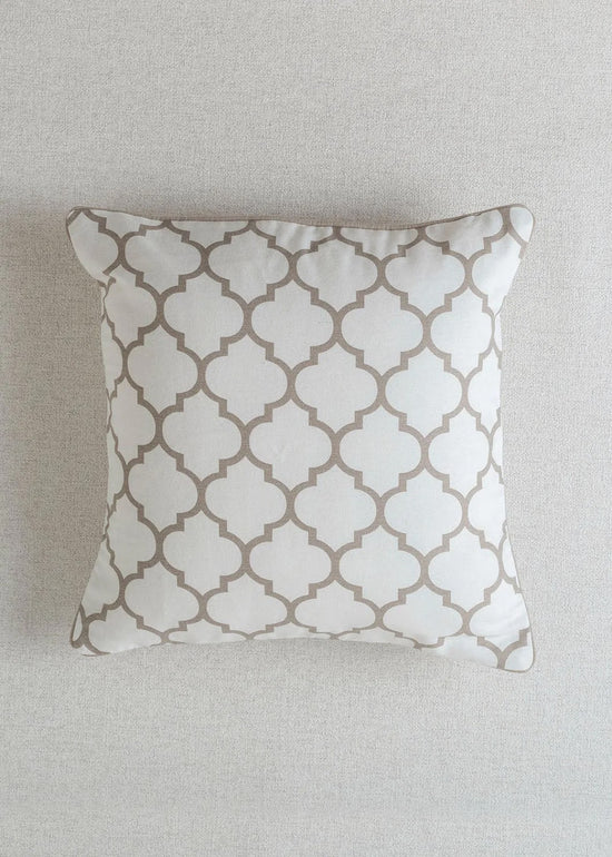 Trellis Printed 100% cotton geometric cushion cover for sofa - Walnut Grey-230458099