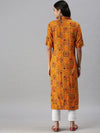 Women's Yellow Printed Straight Kurta-FS2140-Yellow