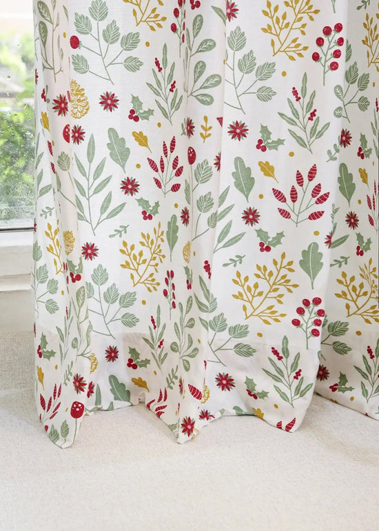 Foraged Berries 100% cotton floral curtain for living room - Room darkening - Multicolor - Pack of 1-230422031