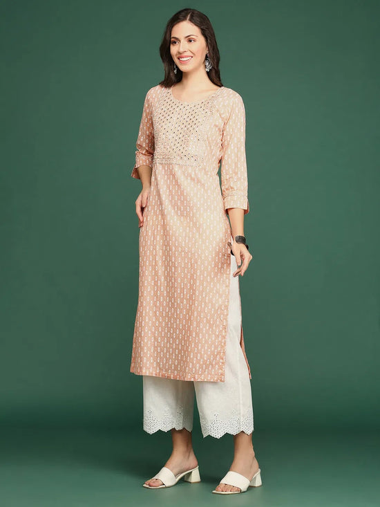 Women's Peach Printed Straight Kurta-AT-A719-Peach