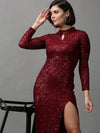 Women's Red Solid Sheath Dress-AJ-682-Maroon