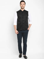 Hangup Men Standard Solid Men's Indian Wear-Black_Jute_Nehru