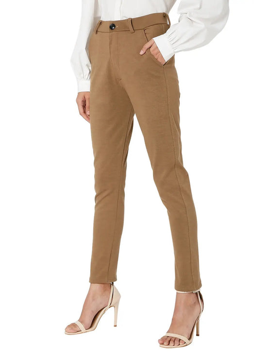 Smarty Pants Women's Cotton Lycra Ankle Length Camel Brown Formal Trouser