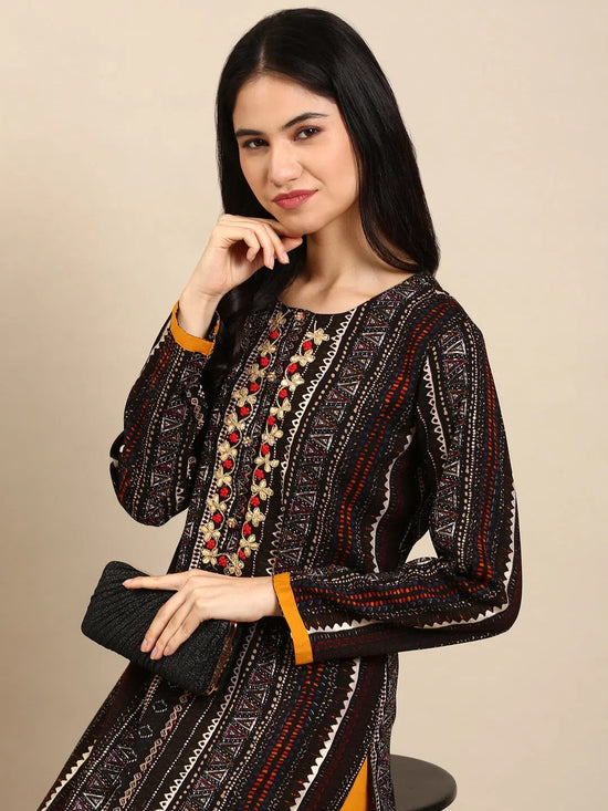 Women's Black Printed Kurta Set-GW-1105-Black