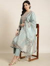 Women Straight Sea Green Solid Kurta and Trousers Set Comes With Dupatta-GW-4650-Seagreen