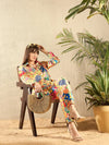 Women Yellow Multi Satin Shirt With Darted Pants