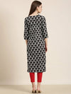 Women Black Printed Straight Kurta-AT-A792-K-Black