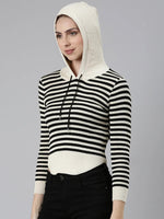 Women Beige Striped Sweatshirt-TG-1080-Beige