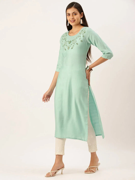 Women's Green Solid Straight Kurta-SKC-3226-Seagreen