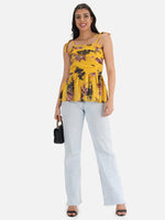 Floral Ruching Yellow Top