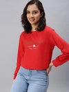 Women's Red Solid SweatShirt-AN-10-Red