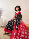 Ahika Women Black Linen Geometric Printed Saree-VFSAR1029