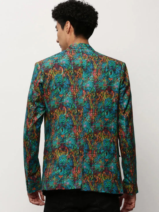 Men Blue Printed Casual Blazers-SOBLZ-080-9-Turquoiseblue