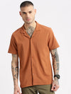 Men Cuban Collar Solid Rust Casual Shirt-FELCO-2206-Rust