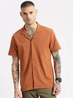 Men Cuban Collar Solid Rust Casual Shirt-FELCO-2206-Rust