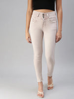 Women's Pink Solid Denim Skinny Jeans-GZ-5153-Pink