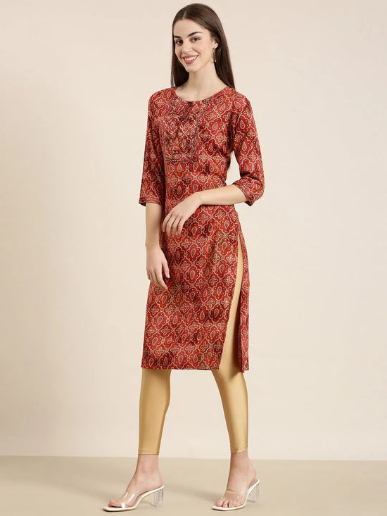 Women Rust Printed Straight Kurta-HO-2696-Rust