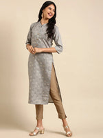 Women's Grey Printed Straight Kurta-GW-500-P-Grey