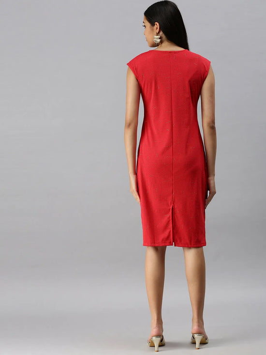 Women Red Solid Sheath Dress-AE-9881-Red