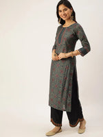 Women's Green Printed Straight Kurtas-AT-A424-K-Green