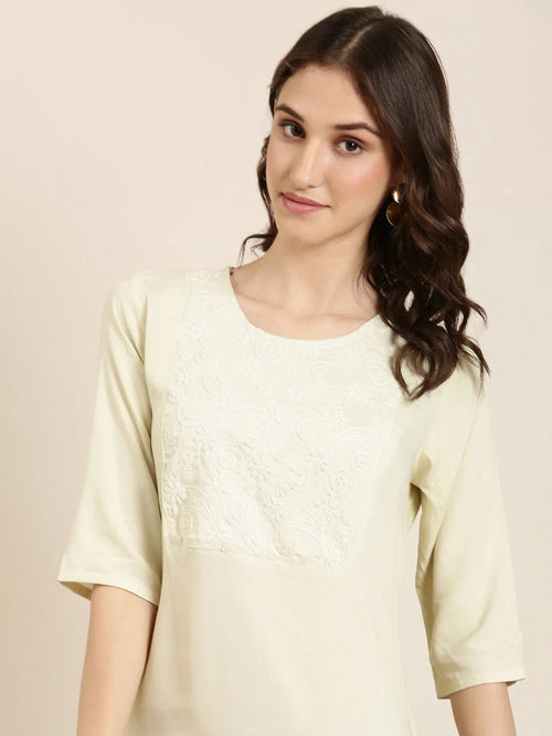 Women Cream Solid Straight Kurta-NJ-3612218-Cream