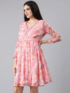 Women Pink Floral Fit and Flare Dress-DW-4260-Pink