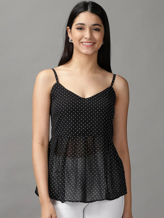 Women's Black Printed Peplum Top-AE-10562-Black