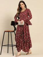 Bell Sleeve Long Dress With Front Drape-Tp0354Rp39-S