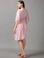 Women's Pink Solid Fit and Flare Dress-AE-15776-Pink