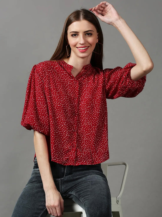 Women's Red Printed Top-AE-7064-Maroon