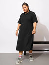 Women Black Polo Neck T Shirt Dress