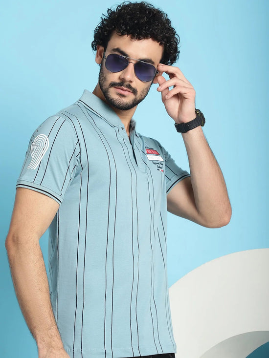 Venitian Men Double Mercerised Printed Polo Neck Aqua Green T-Shirt for Men